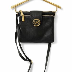 Michael Kors Black Leather Crossbody Bag with Gold Accents. EUC.